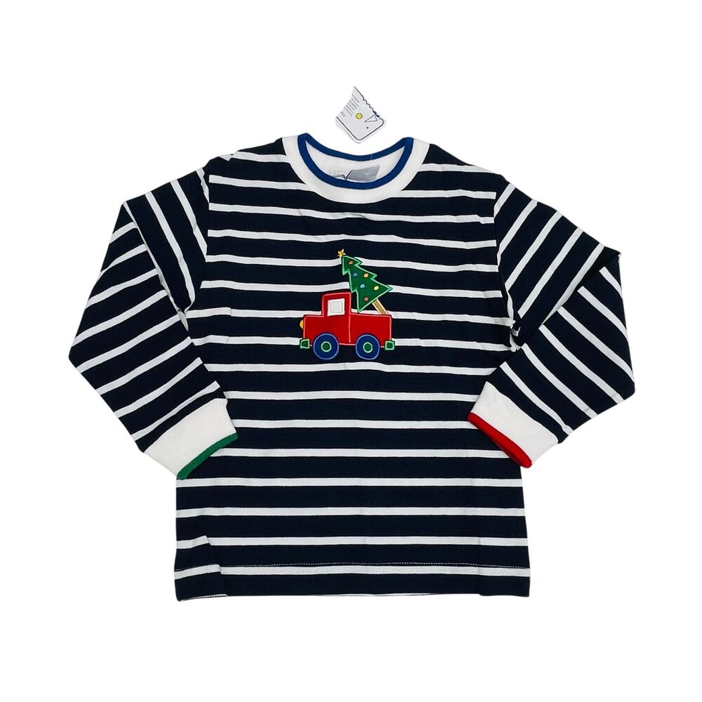 NWT Florence Eiseman Size 5 Stripe Knit Shirt with Truck & Christmas Tree